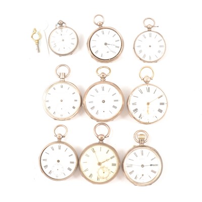 Lot 53 - Nine silver cased open faced pocket watches, varying condition.