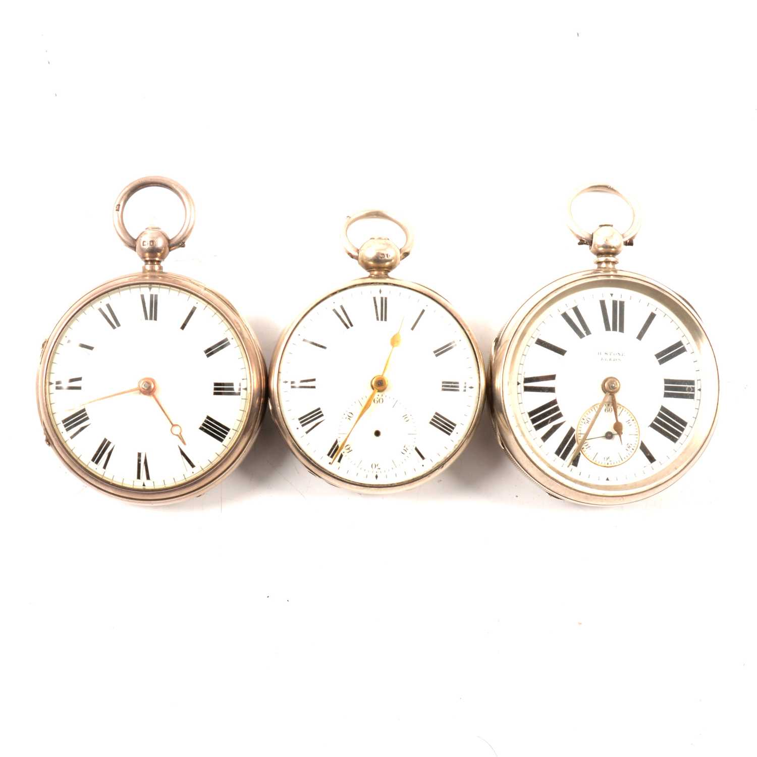 Lot 84 - Three silver cased open faced pocket watches,