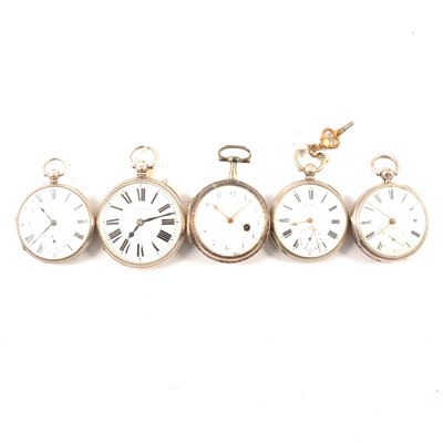 Lot 85 - Five silver cased open faced pocket watches