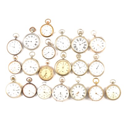 Lot 100 - Twenty silver plated cased open faced pocket watches, varying condition.