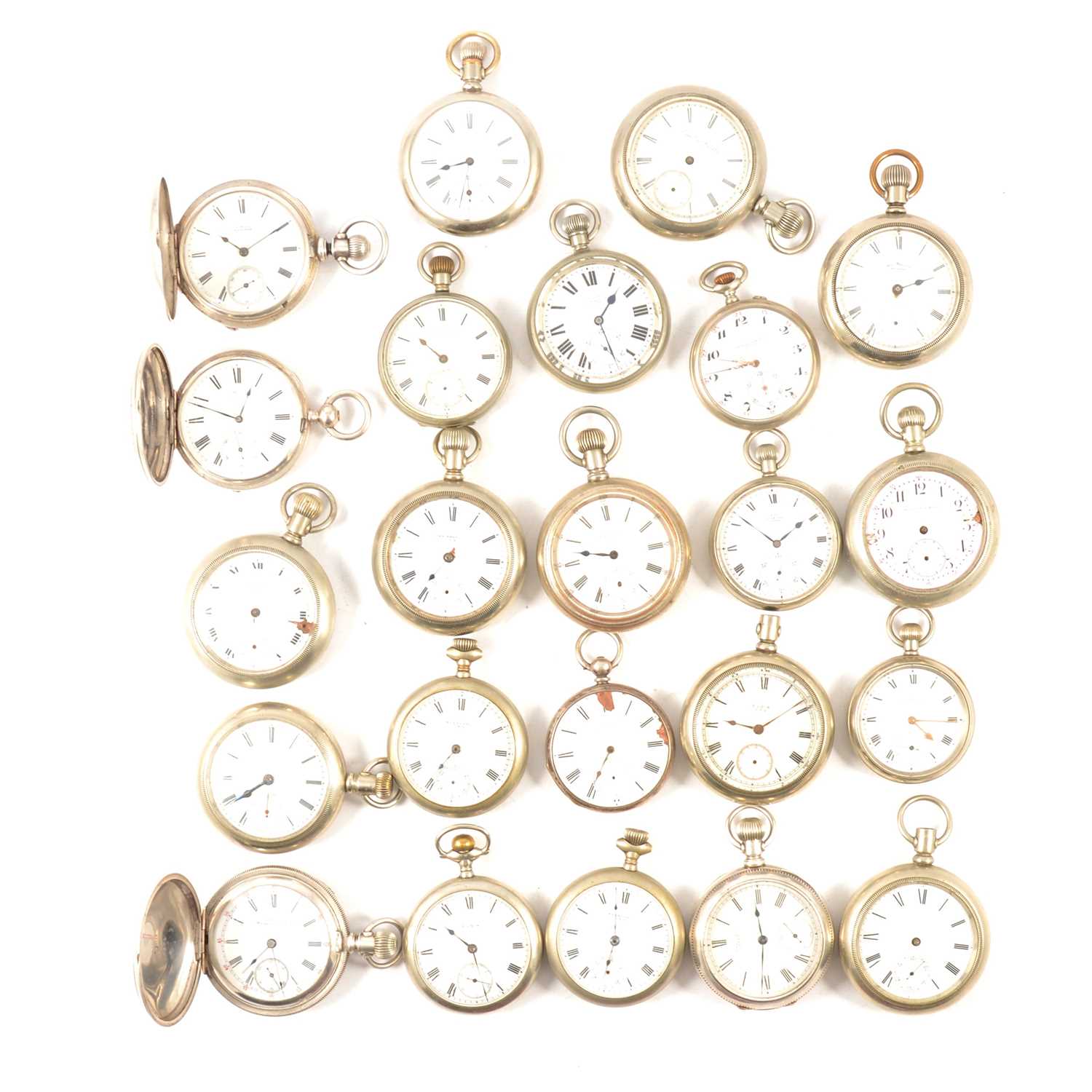 Lot 101 - Twenty-three silver plated cased open faced pocket watches, varying condition.