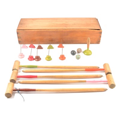 Lot 72 - Antique table croquet set, in original wooden box