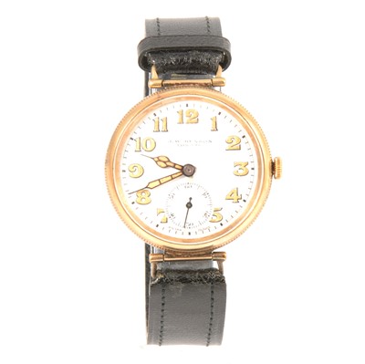 Lot 241 - Vintage 9ct gold cased trench watch, Benson