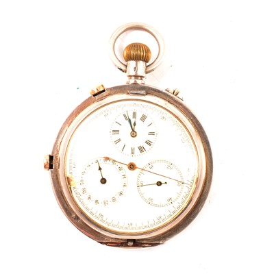 Lot 294 - Continental silver cased open faced chronograph pocket watch