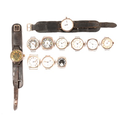 Lot 232 - Eleven silver cased trench watches