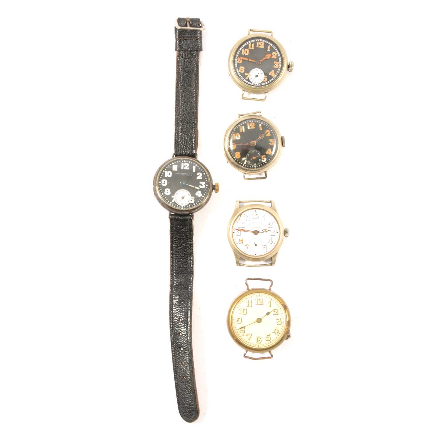 Lot 240 - Five metal cased trench watches