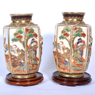 Lot 95 - A pair of Japanese octagonal form vases