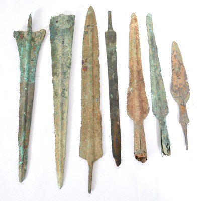 Lot 118 - Four Bronze Age Luristan spearheads and three blades, all as found.