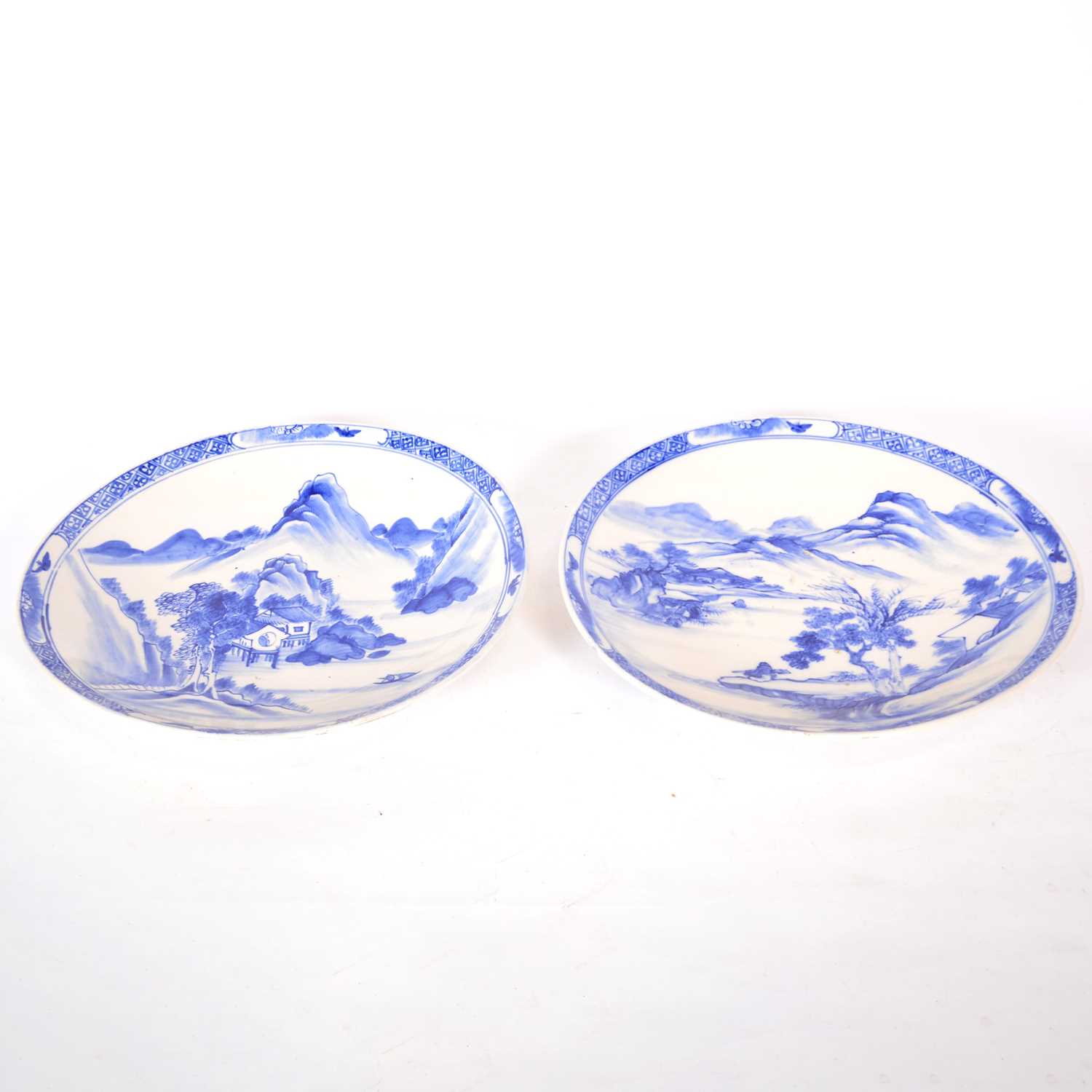 Lot 120 - Pair of early 20th century Japanese blue and white chargers, early 20th century.