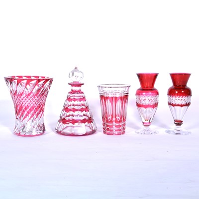 Lot 94 - Val St Lambert - ruby overlaid crystal decanter and similar items