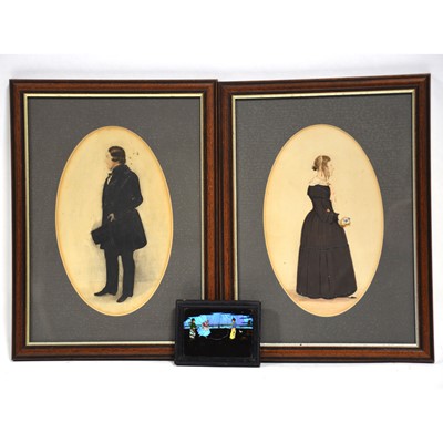 Lot 116A - Pair of Victorian silhouettes and a small butterfly wing picture
