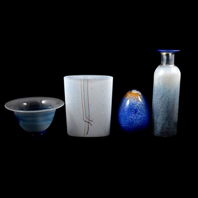 Lot 82 - Bertil Vallien for Kosta Boda, two studio glass vessels, another studio glass bowl and Egg paperweight