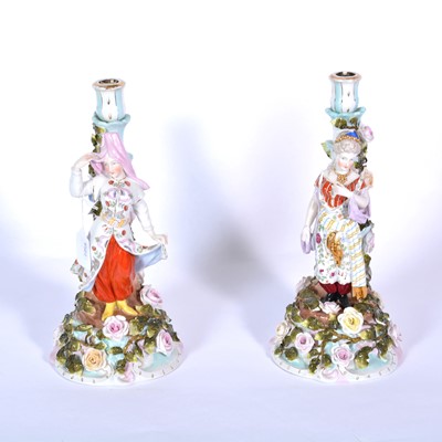 Lot 2 - Pair of large Continental porcelain figural candlesticks