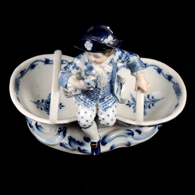 Lot 17 - Near pair of Meissen porcelain figural table salts, late 19th / early 20th century