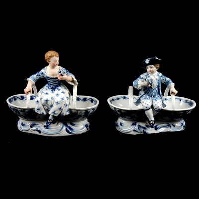 Lot 16 - Pair of Meissen porcelain figural table salts, late 19th/ early 20th century