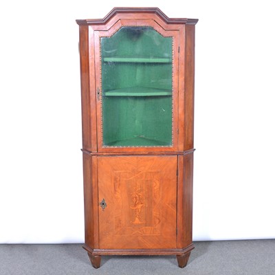 Lot 548 - Georgian oak, walnut and marquetry freestanding corner cabinet