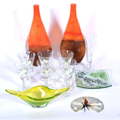 Lot 30 - Pair of tall modern art glass vases, and other decorative glassware
