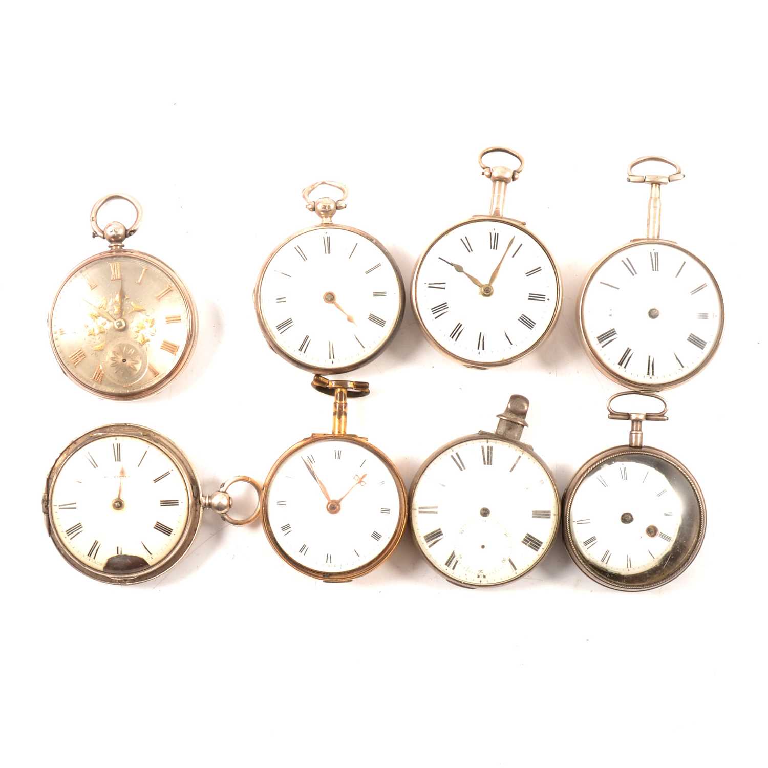 Lot 125 - Eight silver cased open faced pocket watches,