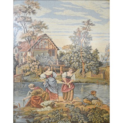 Lot 494 - Mid-20th century machine made tapestry,  Washing by the Lake