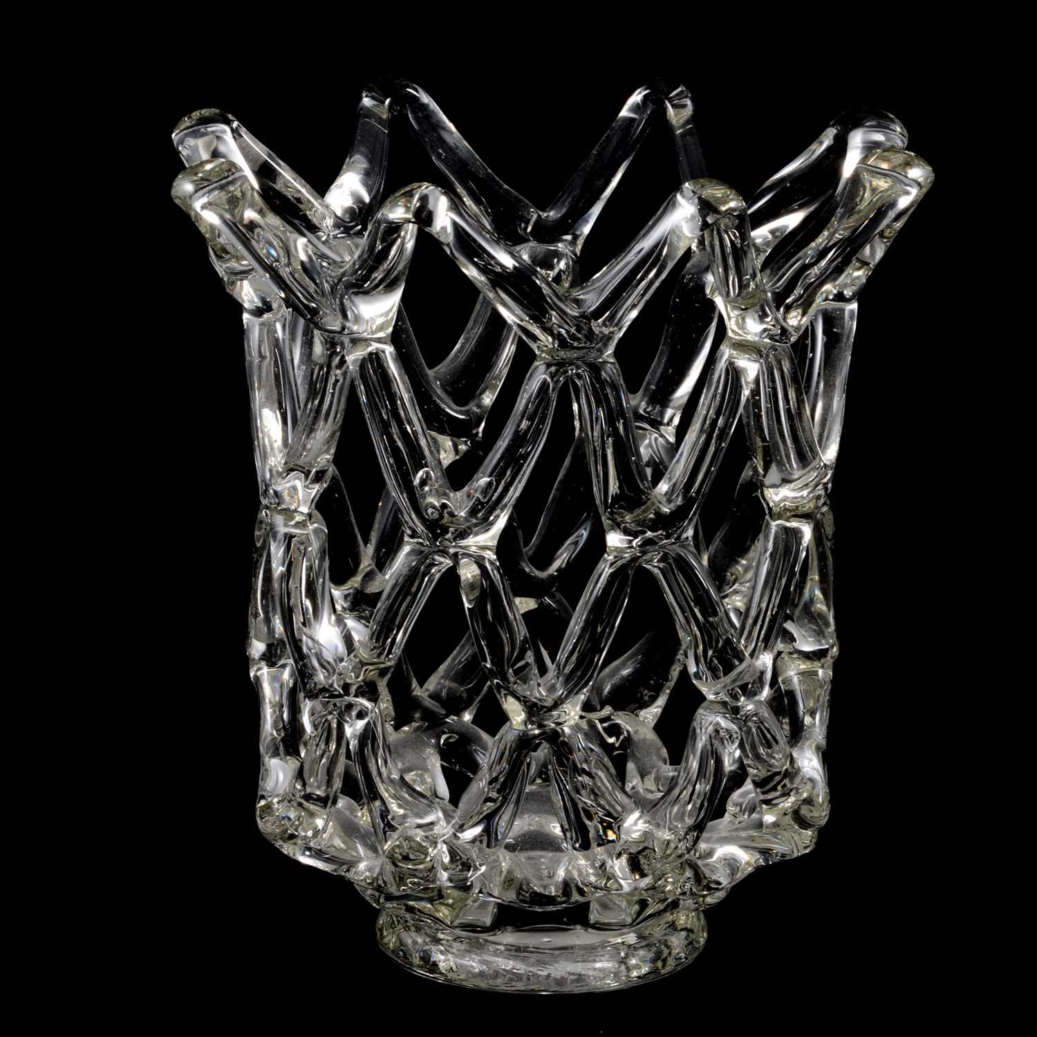 Lot 18 Large studio glass vase, pulled lattice weave,
