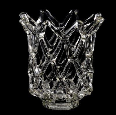 Lot 18 - Large studio glass vase, pulled lattice weave, possibly Italian