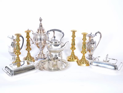 Lot 163A - A quantity of silver-plated wares, and four brass candlesticks.