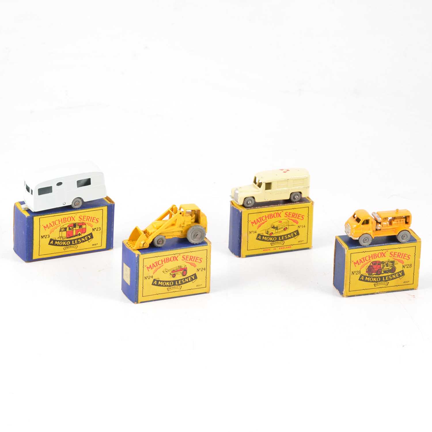 Lot 1097 - Four Matchbox Series die-cast models including no.28 compressor truck