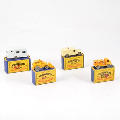 Lot 1097 - Four Matchbox Series die-cast models including no.28 compressor truck