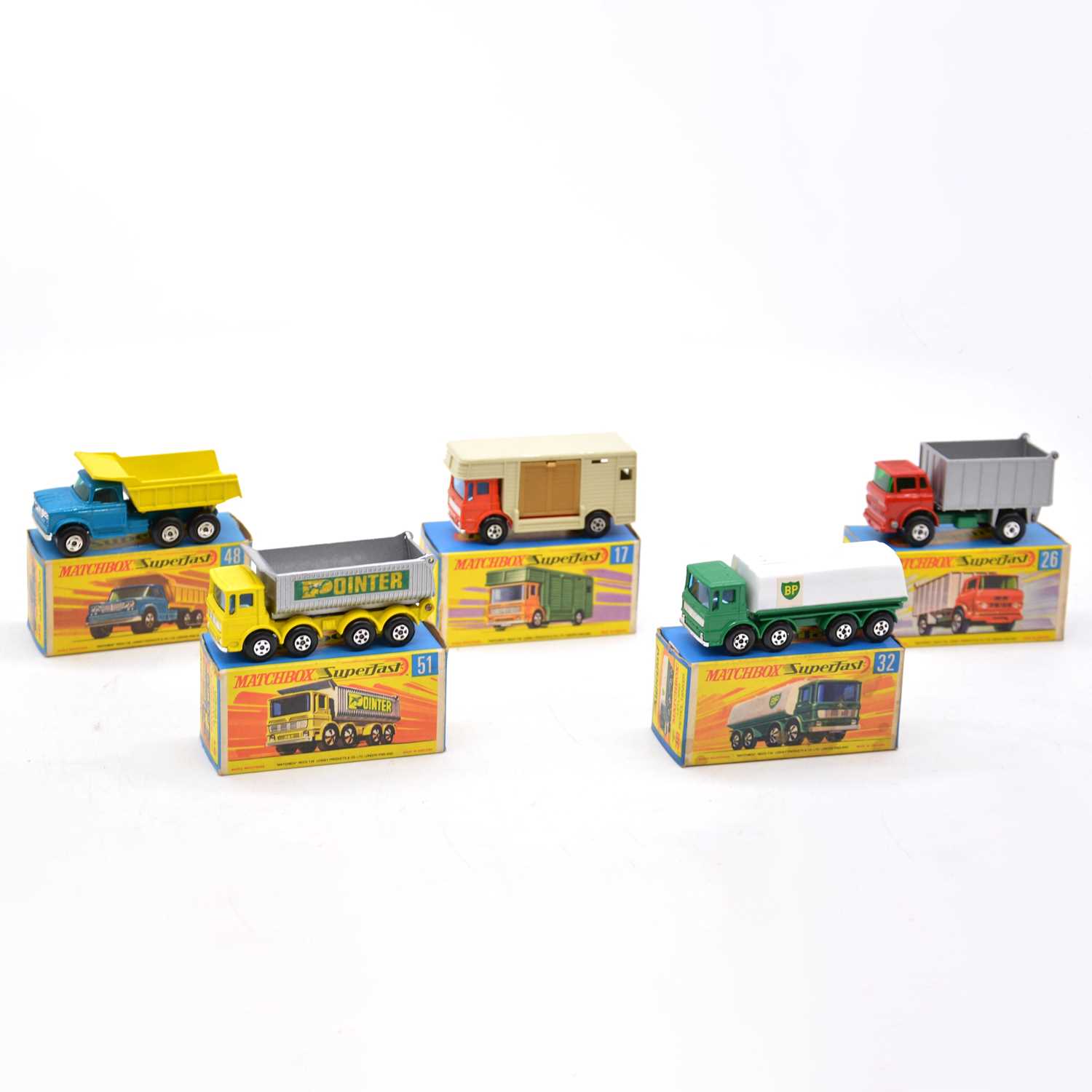 Lot 1111 - Five Matchbox Superfast die-cast models including GMC tipper truck