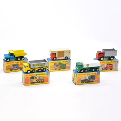 Lot 1111 - Five Matchbox Superfast die-cast models including GMC tipper truck