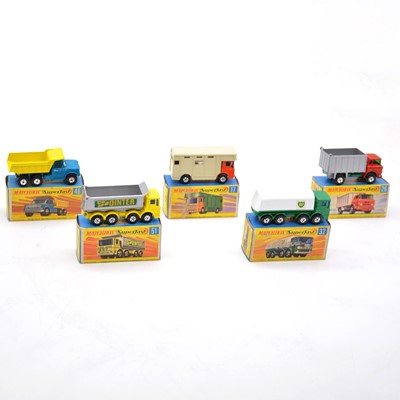 Lot 1111 - Five Matchbox Superfast die-cast models including GMC tipper truck