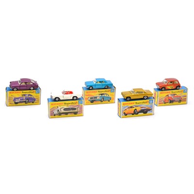 Lot 1112 - Five Matchbox Superfast die-cast models including no.67 Volkswagen 1600TL