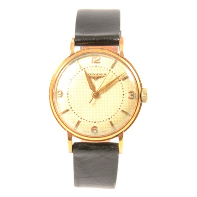 Lot 261 - Longines 9ct gold cased wristwatch, 1953