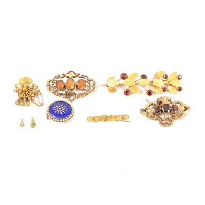 Lot 404 - A collection of six Victorian brooches, some with damage.