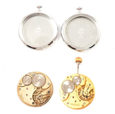 Lot 353 - Two Omega slim dress pocket watch cases, and two movements