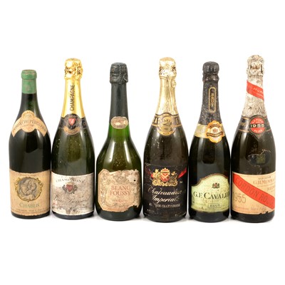 Lot 152 - Five bottles of 1950s/1960s Champagne and a bottle of 1959 Chablis.