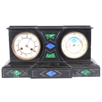 Lot 476 - Victorian slated and malachite mantel clock