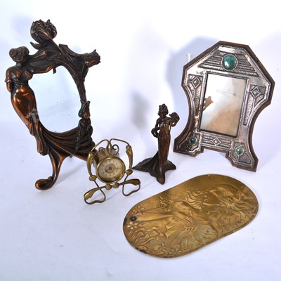 Lot 156 - Collection of cast metal Art Nouveau figural items and a strut clock