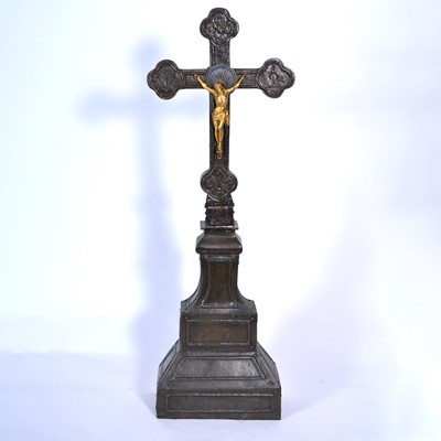 Lot 152 - Continental copper mounted altar cross