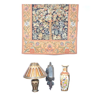 Lot 536 - Modern Tree of Life tapestry wall-hanging, a decorative wall mirror, table lamp, and Chinese style vase