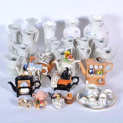 Lot 58 - Novelty miniature teapots, Portmeirion Parian jugs, vases, and other decorative ceramics.