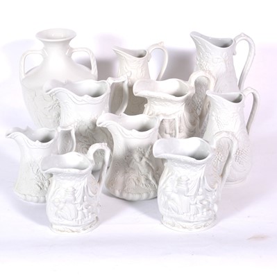 Lot 59 - Nine large Portmeirion Porcelain British Heritage Collection parian jugs, and a large vase.