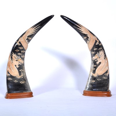 Lot 243 - Pair of Chinese carved buffalo(?) horns