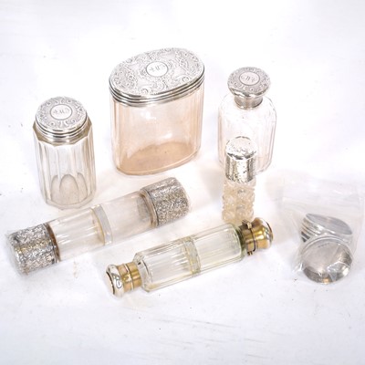 Lot 298 - Victorian silver and glass double-ended perfume bottle, and other dressing table items.