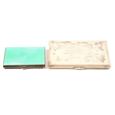 Lot 481 - Two silver cigarette cases, one with green enamel.