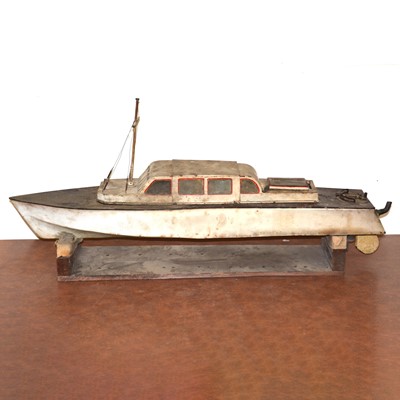 Lot 22 - Model boat with stand, metal construction, fitted with a 15cc petrol engine