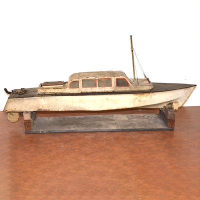 Lot 22 - Model boat with stand, metal construction, fitted with a 15cc petrol engine
