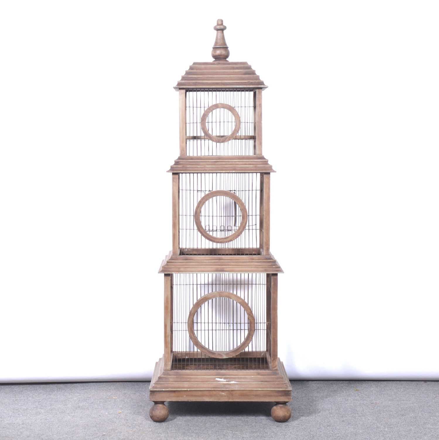 Lot 614 - Oriental style 3-tiered wooden bird cage