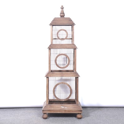 Lot 614 - Oriental style 3-tiered wooden bird cage / aviary