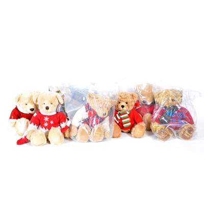 Lot 177 - A run of Harrods Christmas Teddy Bears, 2000 to 2011, mostly with tags